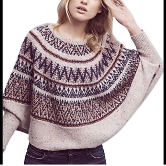 Anthropologie Sleeping on SnowFair Isle Cape Sweater - Picture 1 of 9